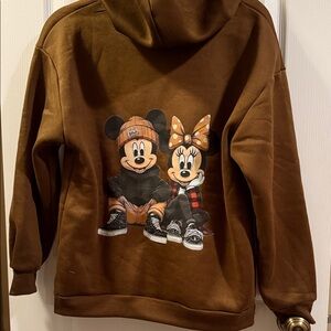 Brown Hoodie with Mickey and Minnie Graphic